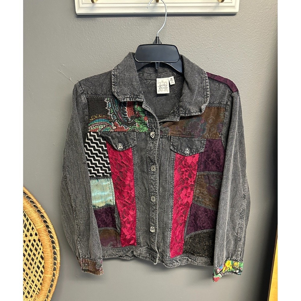 Vintage Parsley and Sage Jacket Sz M Patchwork Gray Boho Whimsical Cottage Artsy